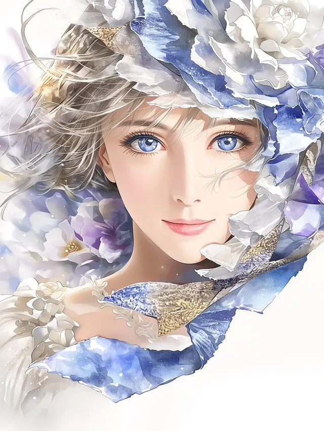 Watercolor Paper Floral Portrait