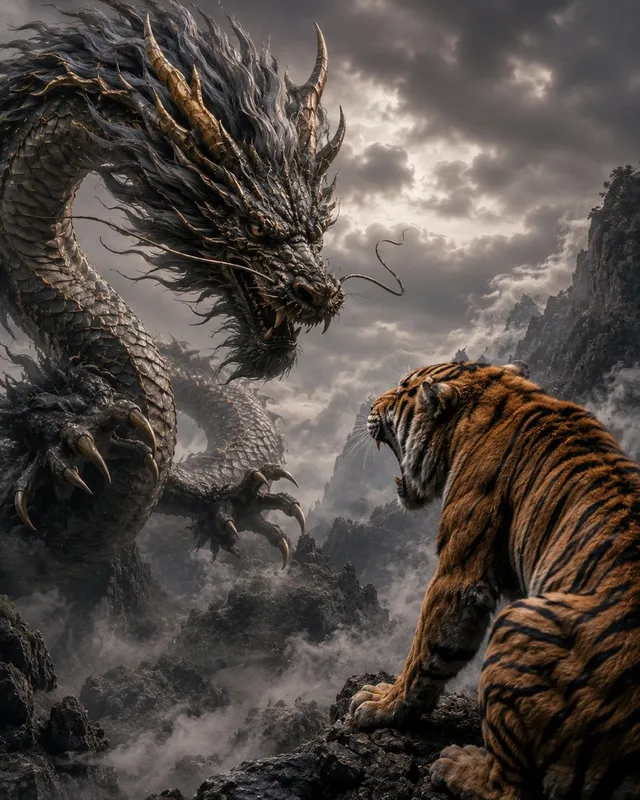 Drache und Tiger Konfrontation