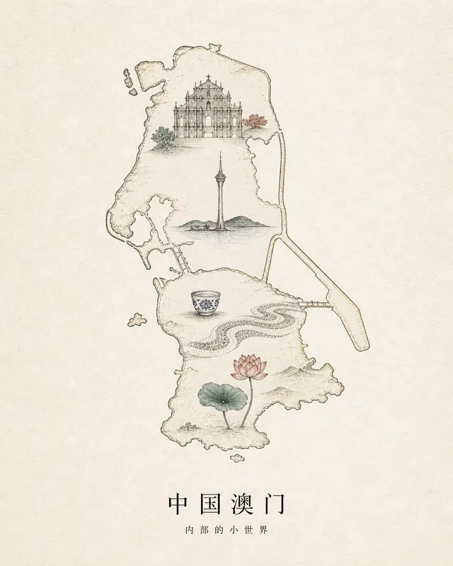 Vintage Macau Map Poster