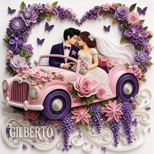 Scène de mariage 3D en quilling papier