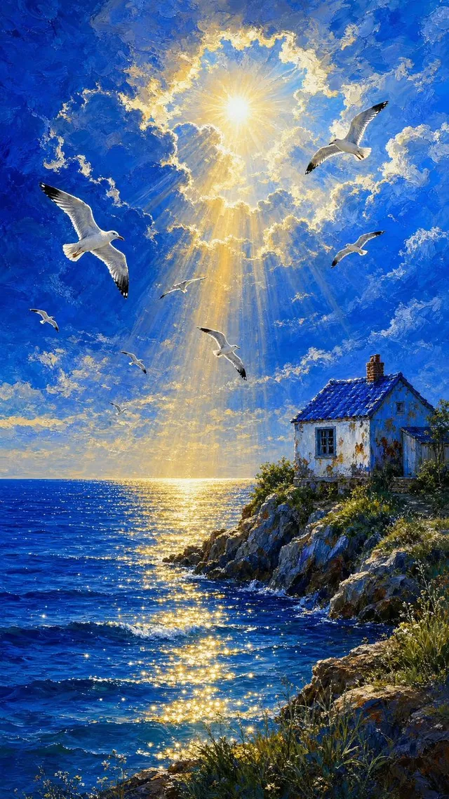 Ilustración Pictórica de Rayos de Luz Costeros