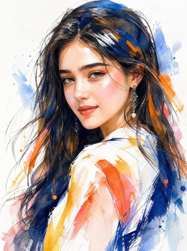 Contemporary Watercolor Woman Portrait