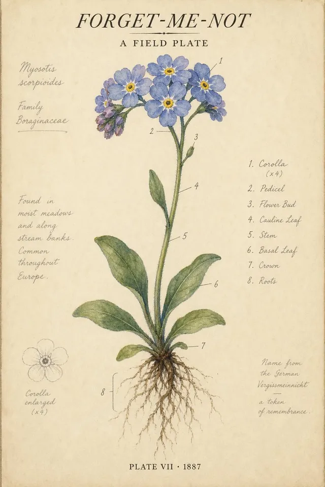 Vintage Botanisches Vergissmeinnicht-Poster
