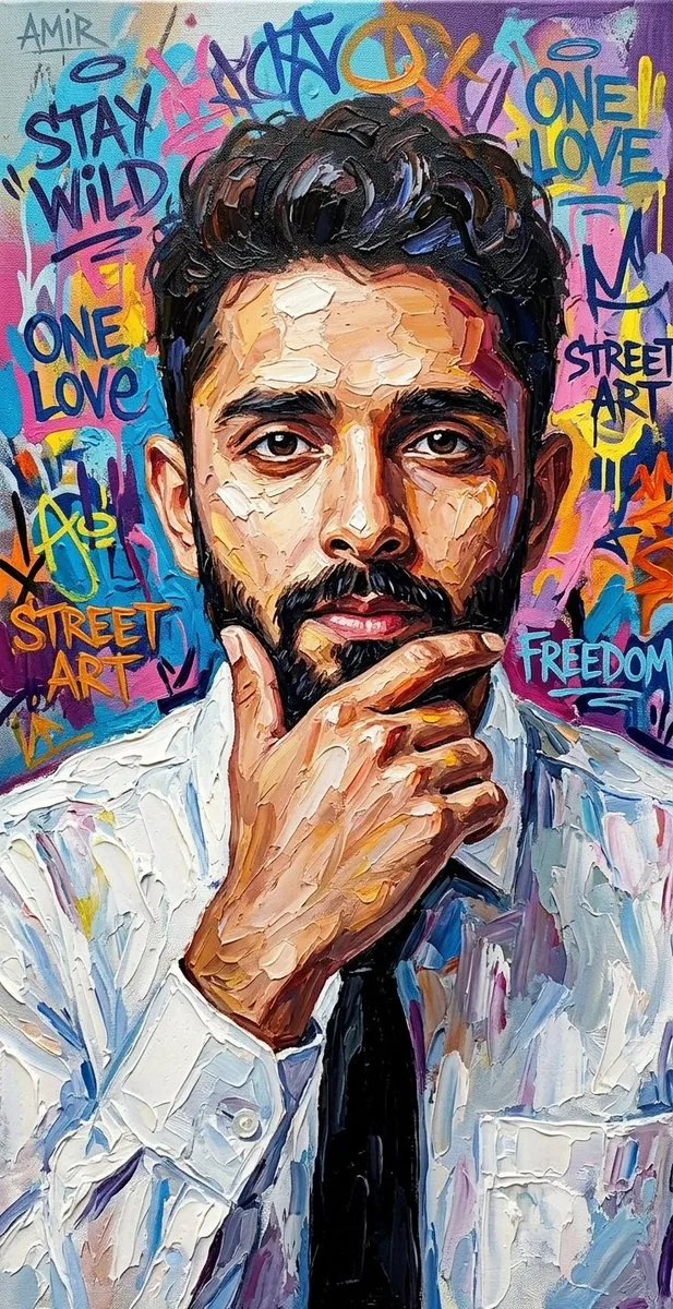 Textured Oil Painting Portrait with Graffiti