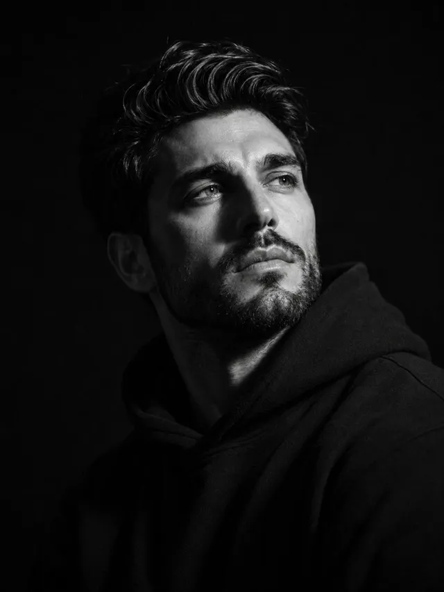 Cinematic Black and White Studio Portrait