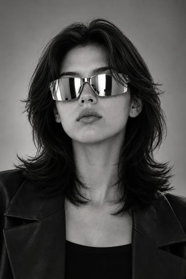 Futuristic Mirrored Sunglasses Monochrome Portrait