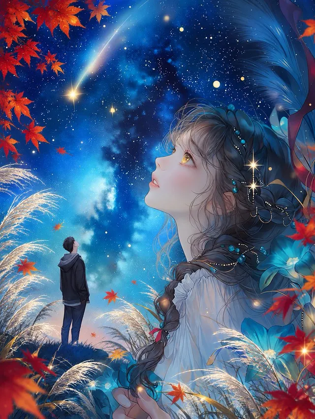 Autumn Night Sky Anime Fantasy