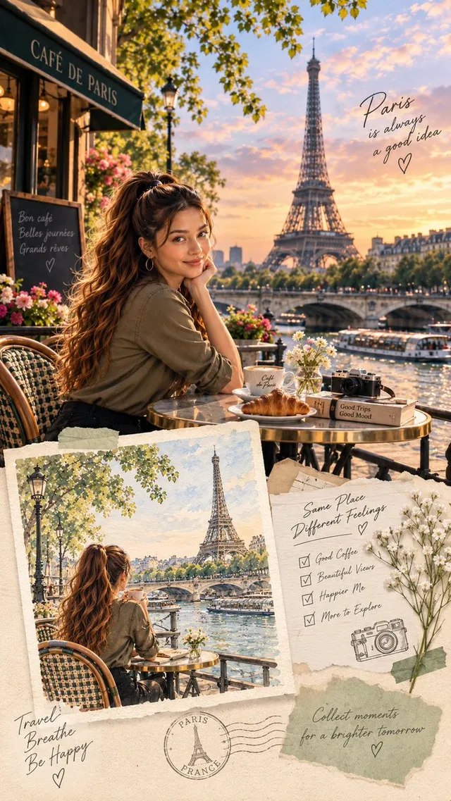 Paris Café Travel Scrapbook Collage