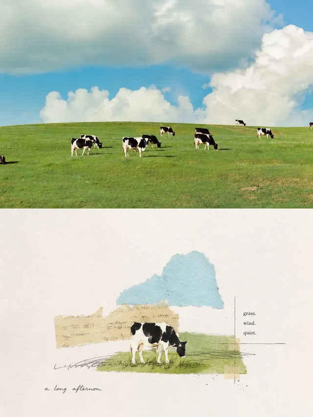 Pastoral Cow Collage Diptych
