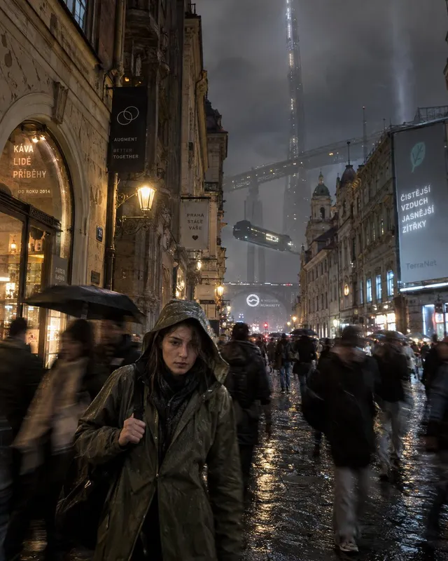 Rainy Cyberpunk Prague Street