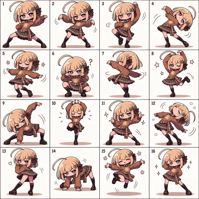 16-Panel Chibi Dance Pose Sheet