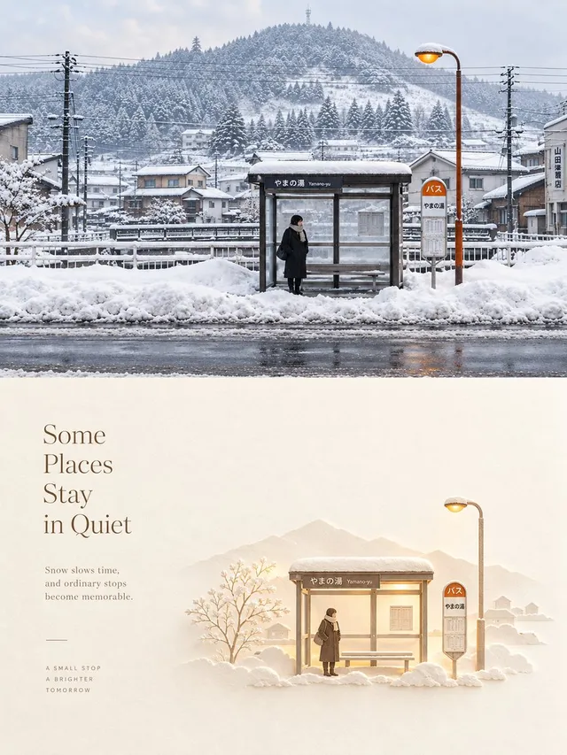 Snowy Japanese Bus Stop Diptych